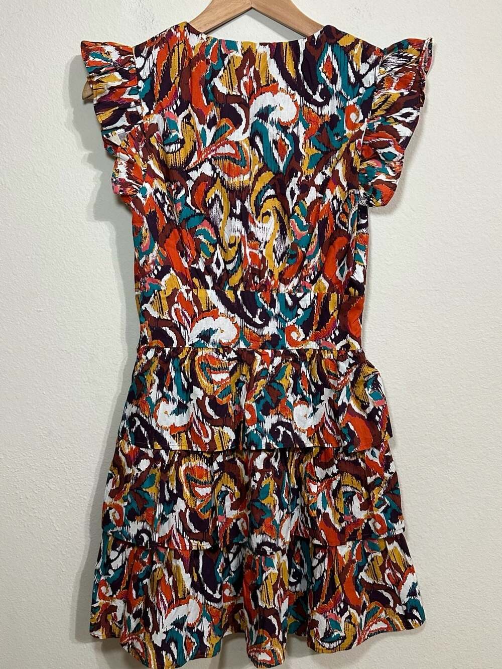 AQUA Women's XS Multi-Color Abstract Print Ruffle Tiered Mini Dress - Picture 2 of 5
